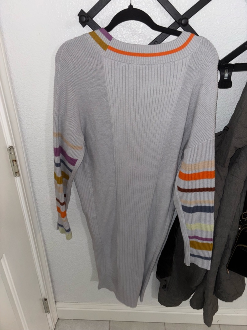 Anthropologie Daily Practice XL Gray Sweater Dress Stripe Sleeve Knit Soft - Picture 6 of 6